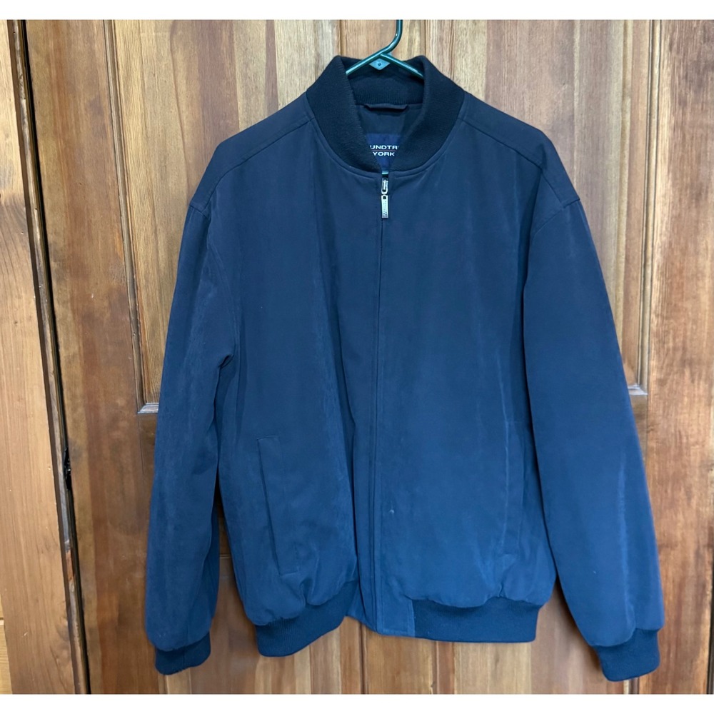 Roundtree & Yorke Mens Navy Blue Full Zip Microfiber Bomber‎ Jacket Large L